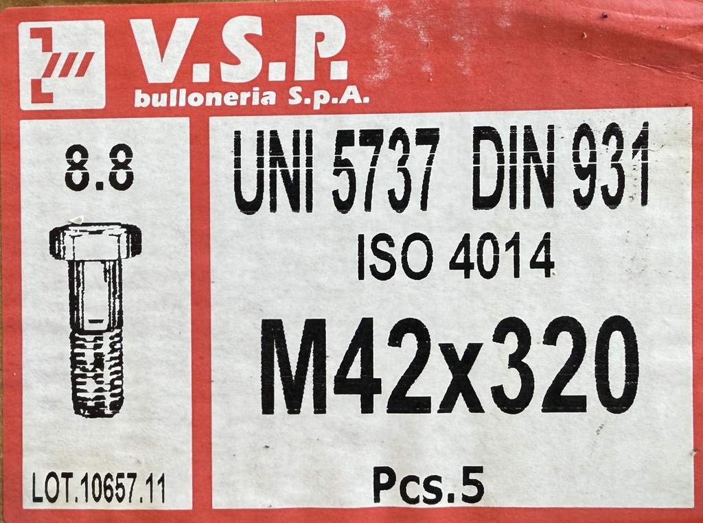Zeskantbout M42x320mm 8.8 D931 / UNI 5737 / ISO 4014