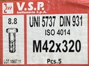 Zeskantbout M42x320mm 8.8 D931 / UNI 5737 / ISO 4014